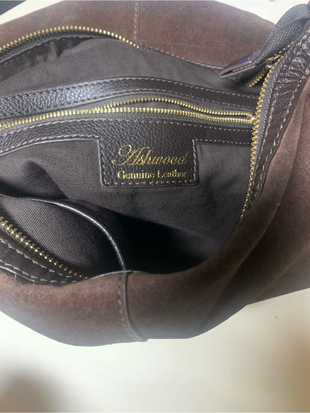 Ashwood Genuine Leather Brown Suede Tote